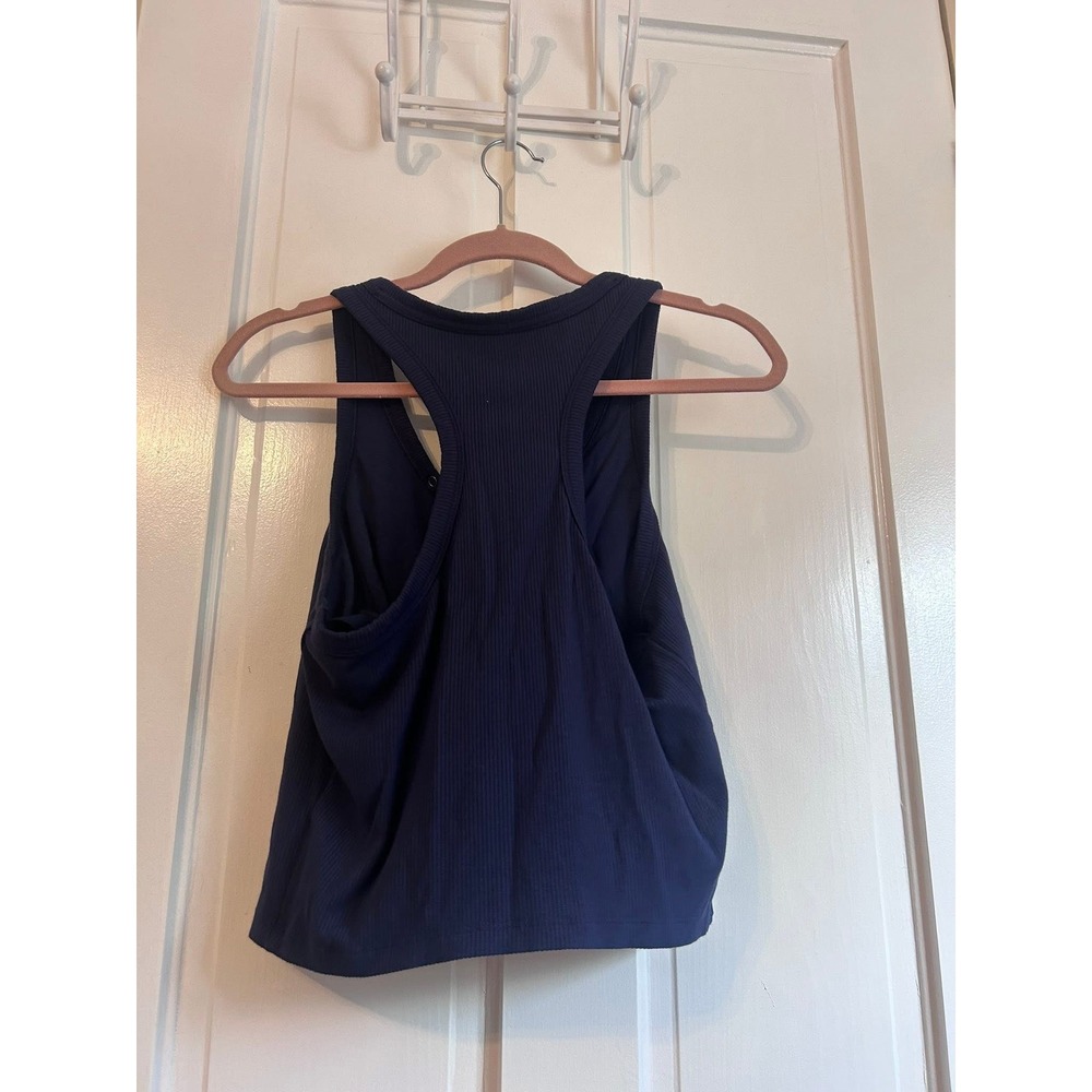 OFFLINE by Aerie Navy Blue Ribbed Henley Racerback Tank Top Shelf Bra Large - Picture 2 of 4